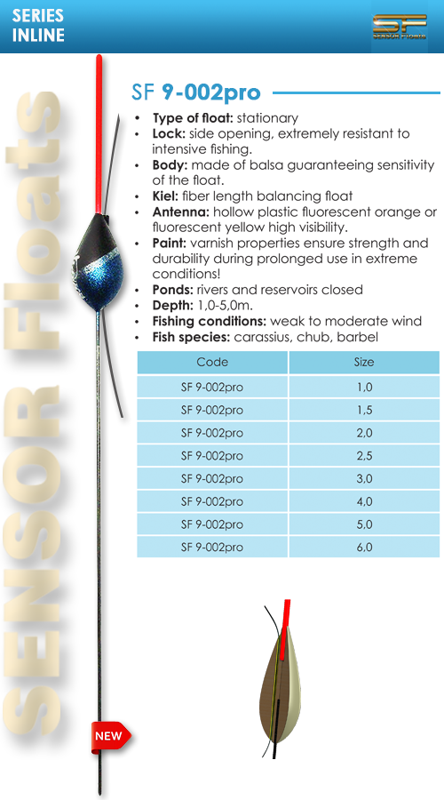 SF 9-002 PRO-INLINE плувки, fishing, floats, carbon, sensor, team, balsa, flotteurs, galleggiante, fischschwimmer, hal úszók, inline, waggler