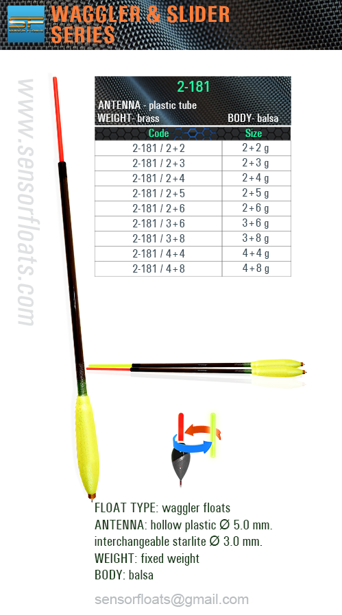 Waggler SF 2-181 with fixed weight and starlite antenna 3.0 mm. Waggler SF 2-181