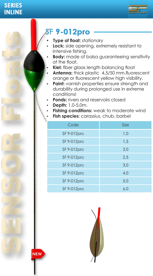 SF 9-012 PRO-INLINE плувки, fishing, floats, carbon, sensor, team, balsa, flotteurs, galleggiante, fischschwimmer, hal úszók, inline, waggler