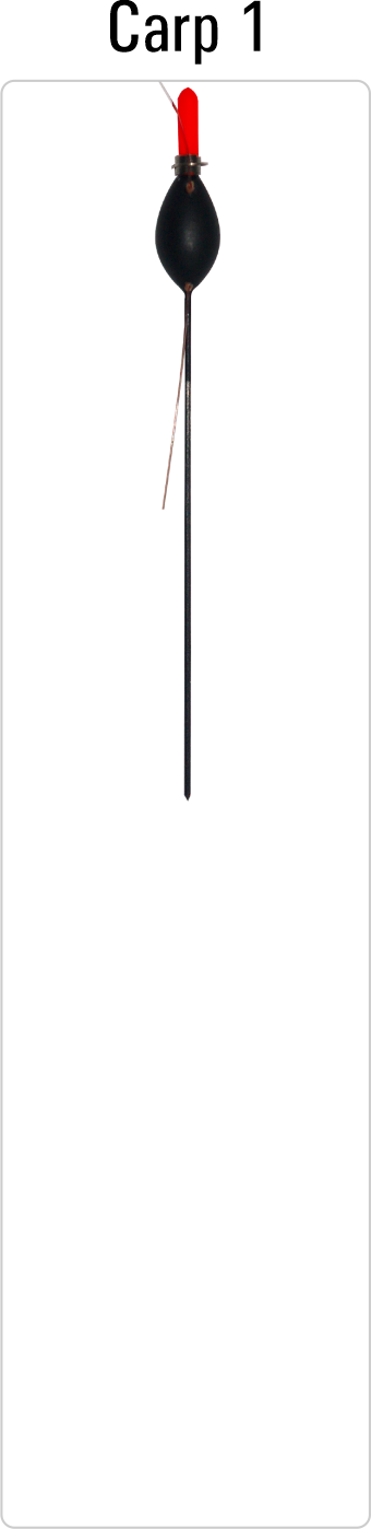 Carp 1 competition float with hollow plastic antenna and fiberglass stem for finesse carp fishing